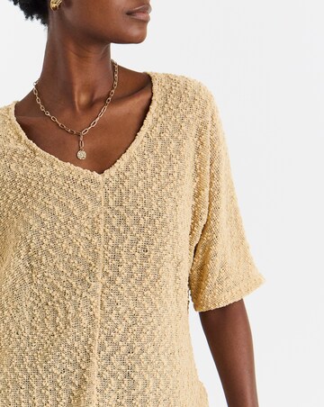 Boucle V-Neck Short Sleeve Top