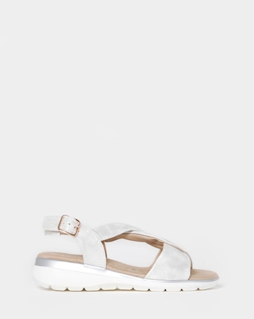 Cushion Walk White Shimmer Cross Strap Buckle Sandals - Extra Wide Fit (EEE)