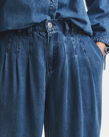 Simply Be Mid Blue Pleat Detail Lyocell Wide Leg Jeans