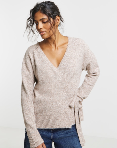 Simply Be Brushed Yarn Oatmeal Ballet Wrap Cardigan