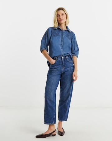 Mid Blue Embroidered Denim Shirt