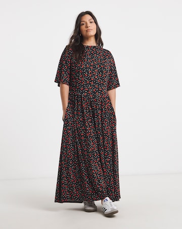 Cherry Print Supersoft Midi Dress With Pockets
