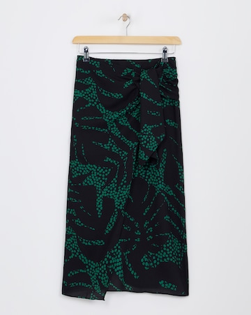 Green Printed Fixed Wrap Skirt