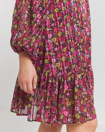 Floral Print Metallic Thread Detail Swing Dress