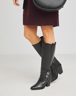 Roux Leather Western Knee High Heeled Boots - Wide Fit (E) &amp; Curvy Calf