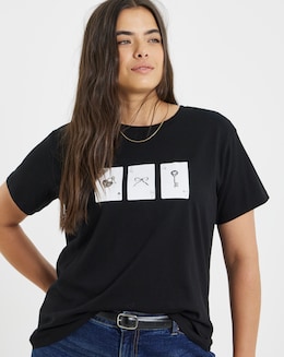 Simply Be Black Playing Cards Graphic Slim Fit T-Shirt