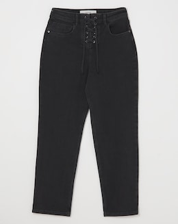 Lace Through High Rise Straight Leg Jean