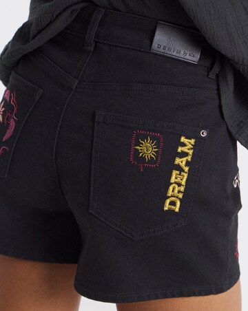 Black Sol Embroidered Denim Shorts