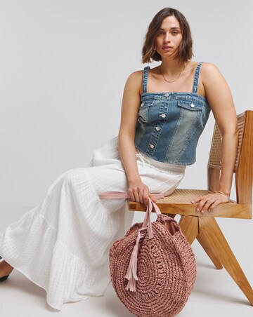 White Textured Tiered Maxi Skirt