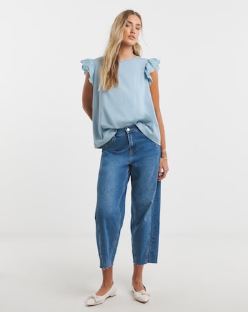 Simply Be Pale Blue Broderie Frill Sleeve Top with Tie