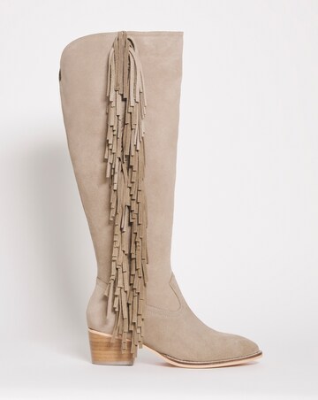 Flora Suede Fringe Knee High Western Cowboy Boots Ex Wide Fit Standard Calf