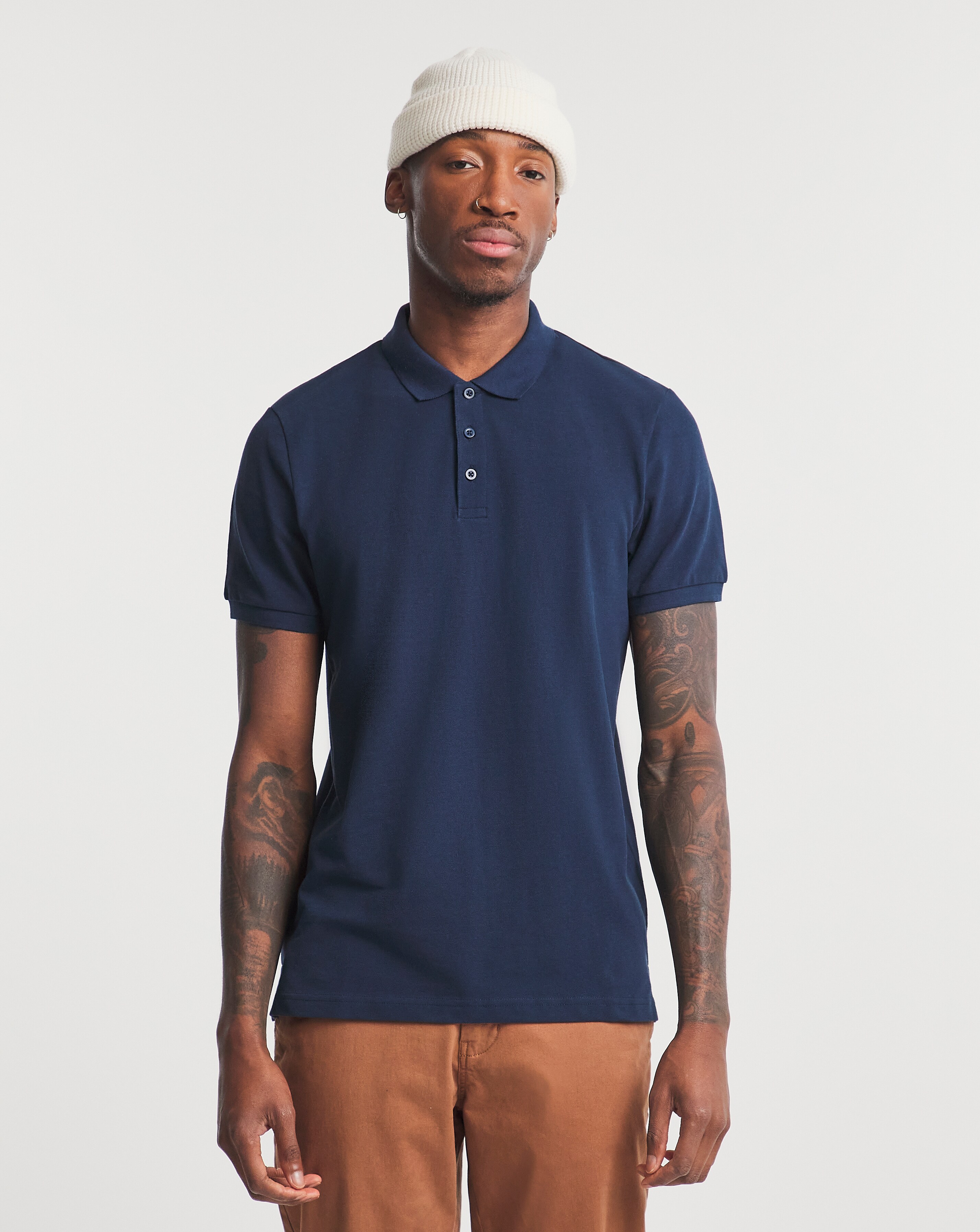 Pure Cotton Pique Polo Long Length- Navy