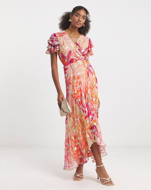 Hope & Ivy Ulla Frill Sleeve Wrap Maxi Dress