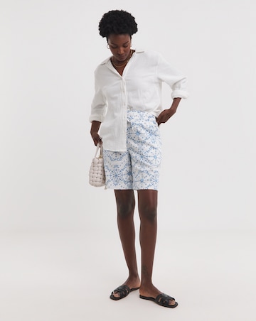Printed Linen Mix Knee Length Shorts