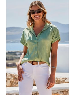 Sosandar Plisse Sleeveless Shirt