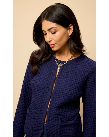 Little Mistress Navy Knitted Bow Pocket Detail Cardigan