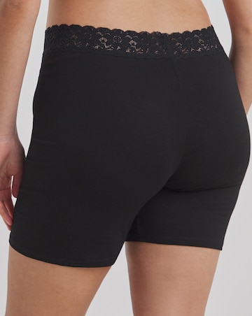 Pretty Secrets 2 Pack Cotton Comfort Lace Trim Shorts- Black/Black