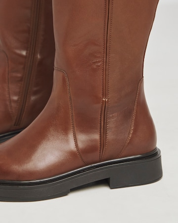 Andy Leather Stretch Knee High Flat Boots - Wide Fit (E) & Super Curvy Calf