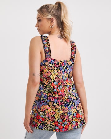 Floral Print Button Through Frill Strap Cami