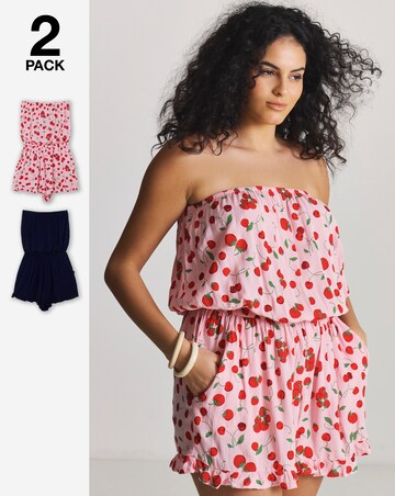 Simply Be 2 Pack Value Cherry Print Beach Playsuits