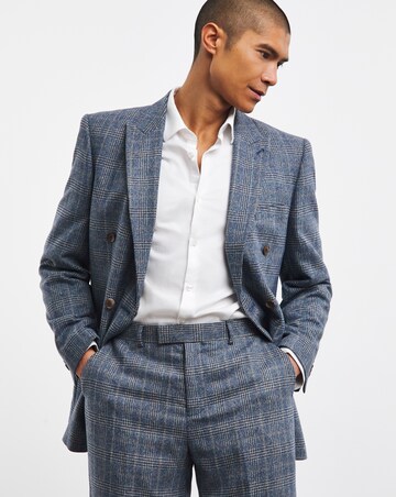 Blue Check Regular Fit Double Breasted Suit Jacket