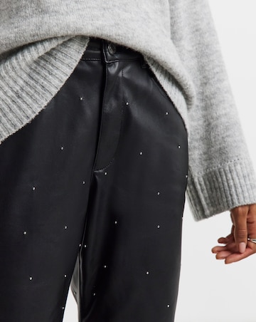 Embellished PU Straight Leg Trousers