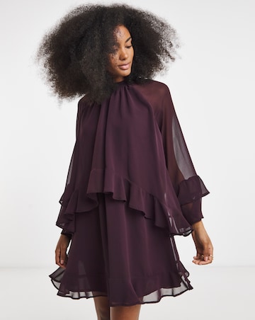 Plum Georgette Frill Skater Dress