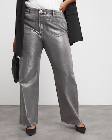 Silver Metallic Straight Leg Jean