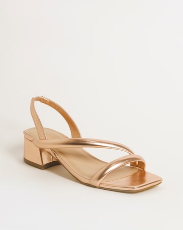 Avery Metallic Asymmetric Low Block Heeled Sandals - Extra Wide Fit (EEE)