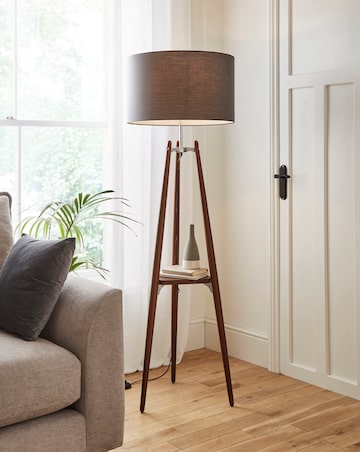 Mahogany Shelf Tripod Floor Lamp