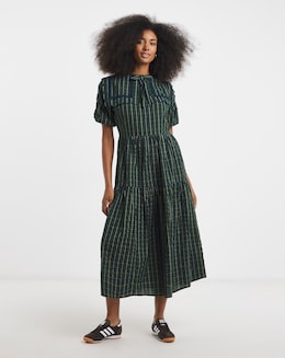 Neon Rose Tartan Midaxi Dress