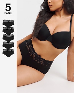 Pretty Secrets (5 Pack) Lace Top Full Knickers Black
