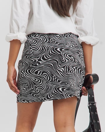 Mono Swirl Ponte Curved Hem Mini Skirt