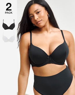 Pretty Secrets (2 Pack) Moulded Plunge Bras (B-F) Black/White