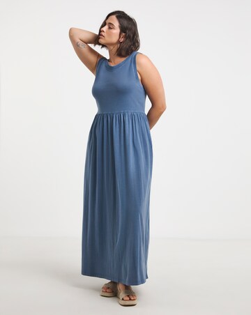 Blue Acid Jersey Cotton Maxi Dress With Pockets