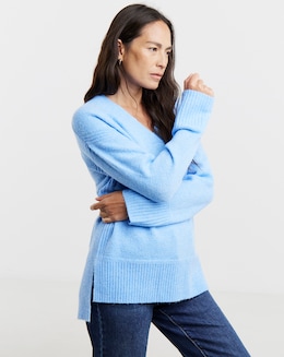 Cosy Yarn Blue V Neck Side Rib Tunic