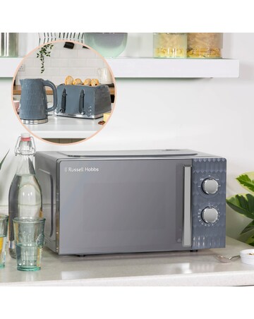 Russell Hobbs Grey Honeycomb Bundle - Kettle, 4 Slice Toaster & Microwave