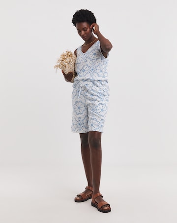 Printed Linen Mix Knee Length Shorts