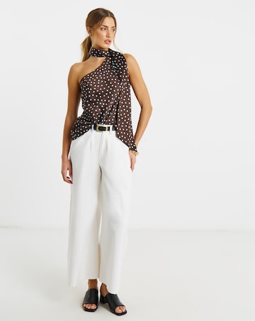 Chocolate Spot Satin Scarf Neck Top