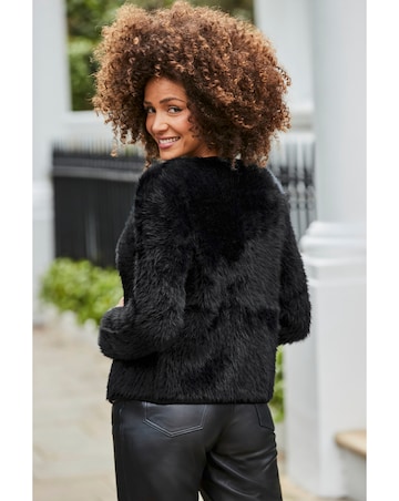 Sosandar Fluffy Teddy Gold Button Cardi