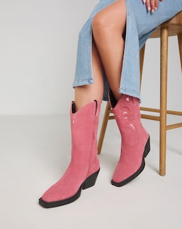 Rowan Suede Cut Out Detail Western Boots - Extra Wide Fit (EEE) &amp; Standard Calf