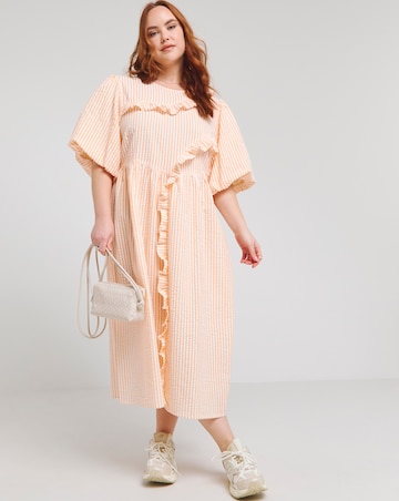 Native Youth Peach Textured Stripe Short Sleeve Midi Dress