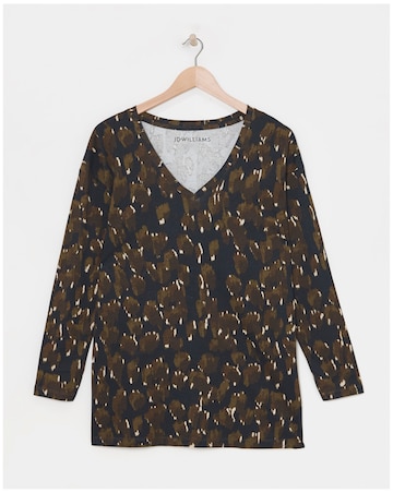 Navy Animal Long Sleeve V-Neck Slouch Longline Top