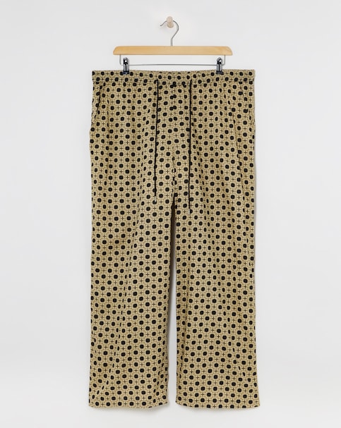 Natural Print Spun Viscose Pull On Wide Leg Trousers