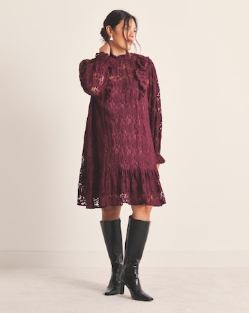 Burgundy Lace Ruffle Mini Dress