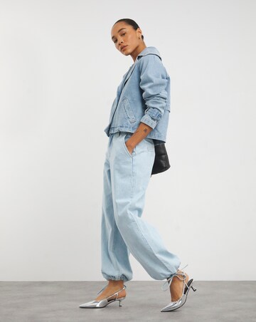 Simply Be Light Wash Tie Detail Wide Leg Denim Parachute Jeans