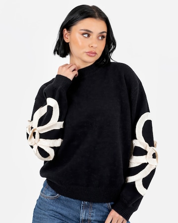 Lovedrobe Black Jumper With Satin Squiggle Applique On Sleeves