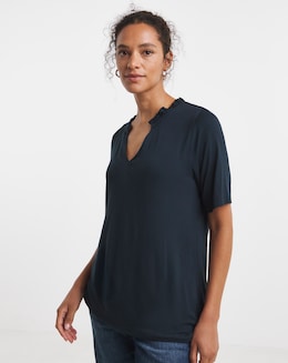 Navy Frill Neck Top