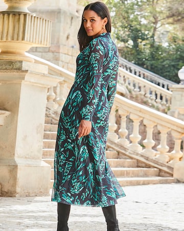 Sosandar Black & Green Butterfly Print Mesh Shirt Dress