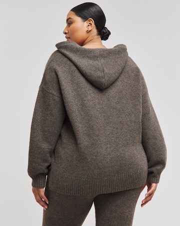 Chocolate Cosy V Neck Knitted Hoodie